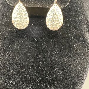 Silver Tone Teardrop CZ Dangle Drop Earrings-1” Drop-Sparkle Classic Elegant